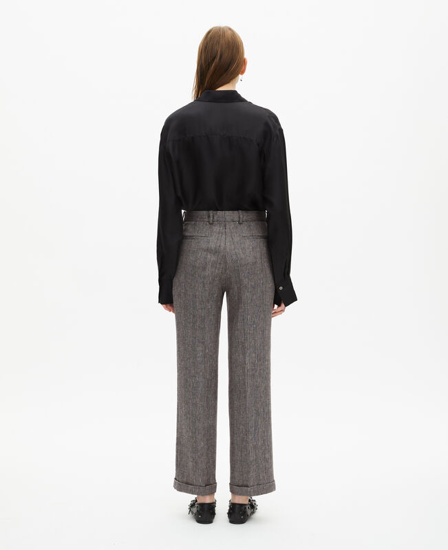 The Kooples FEMME GREY pantalon de tailleur droit en laine et lin gris