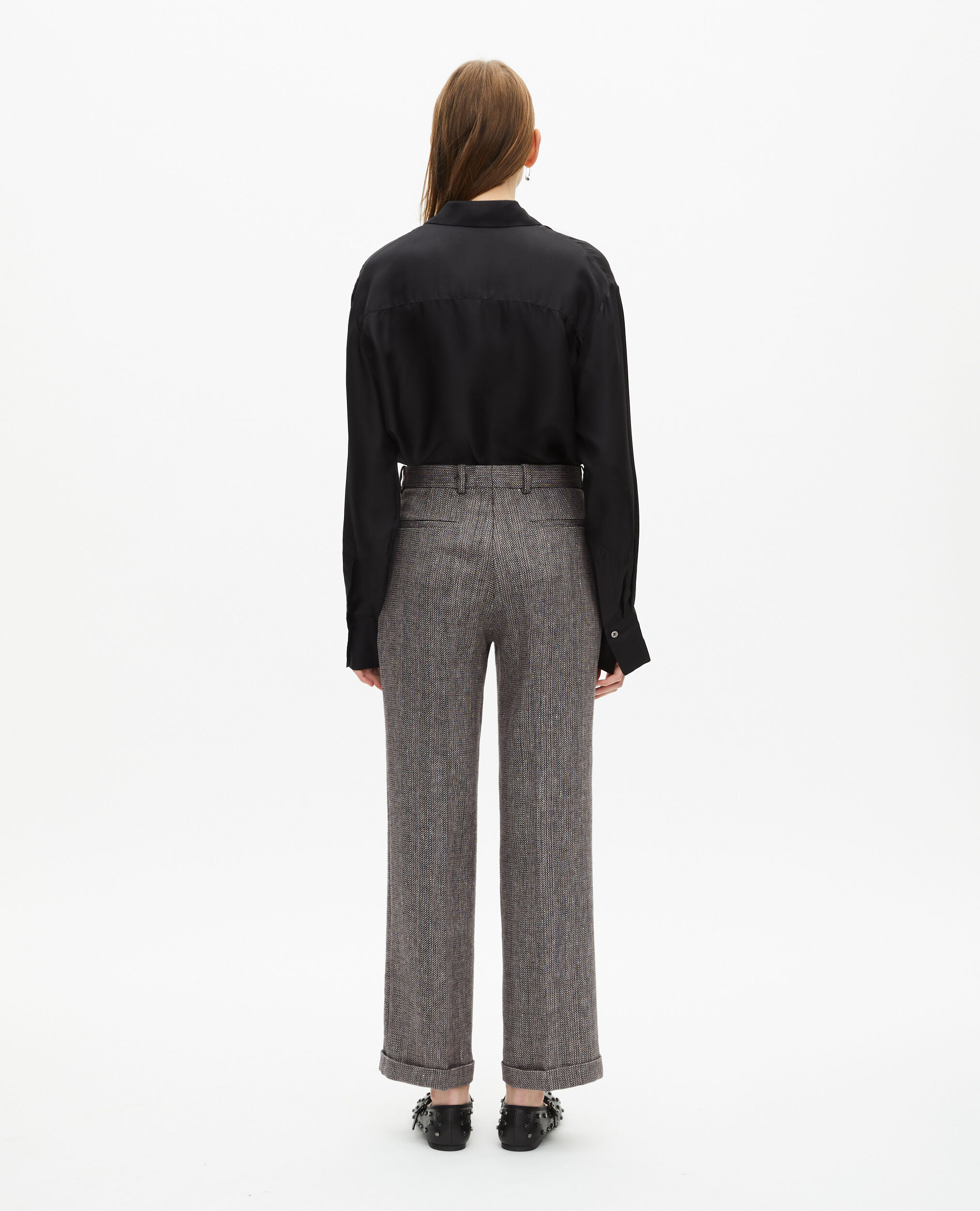 Pantalon de tailleur droit en laine et lin gris, GREY, hi-res image number null