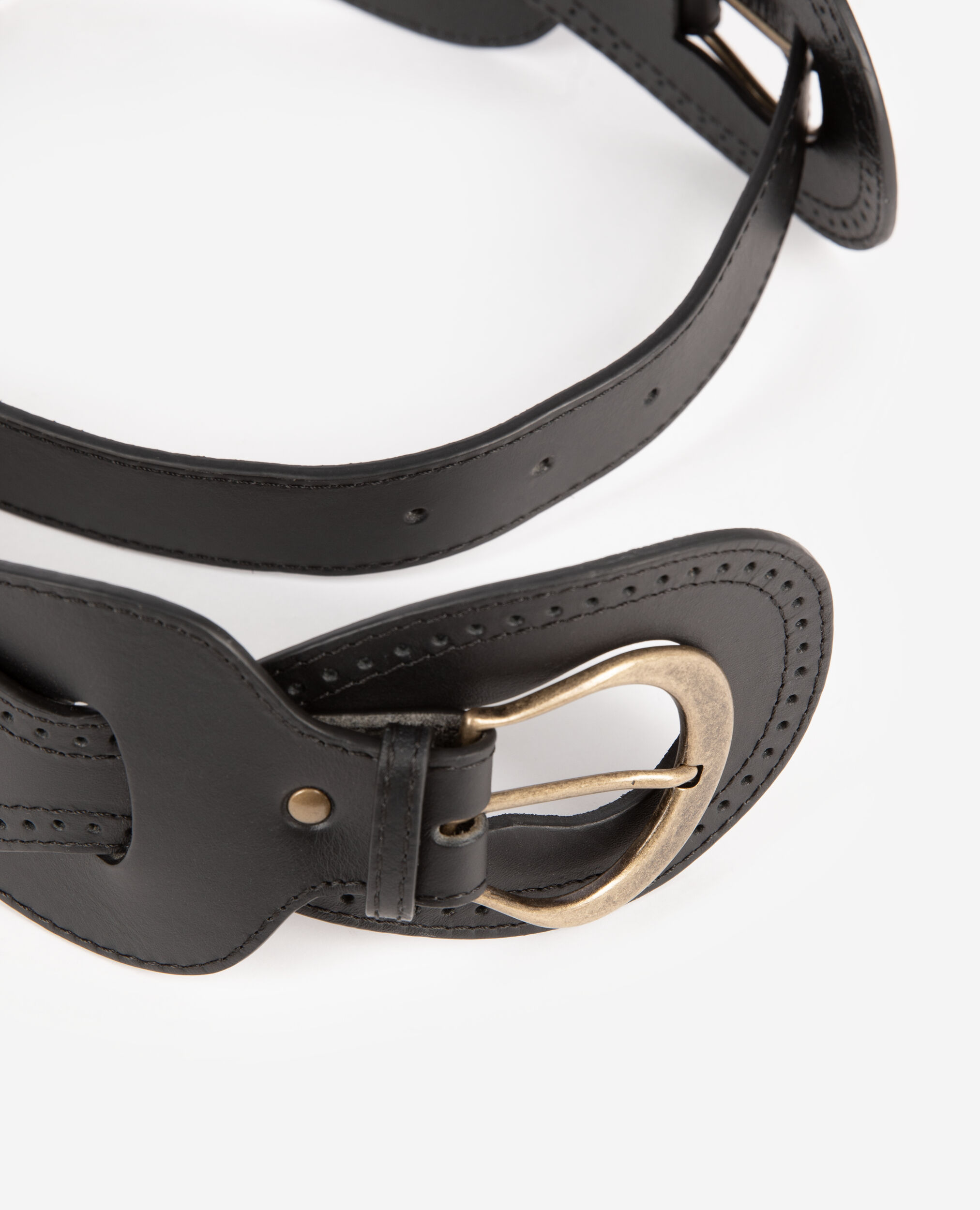 Ceinture en cuir noir avec boucles, BLACK, hi-res image number null