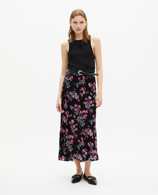 The Kooples FEMME BLACK / PINK jupe longue imprimé fleuri noire