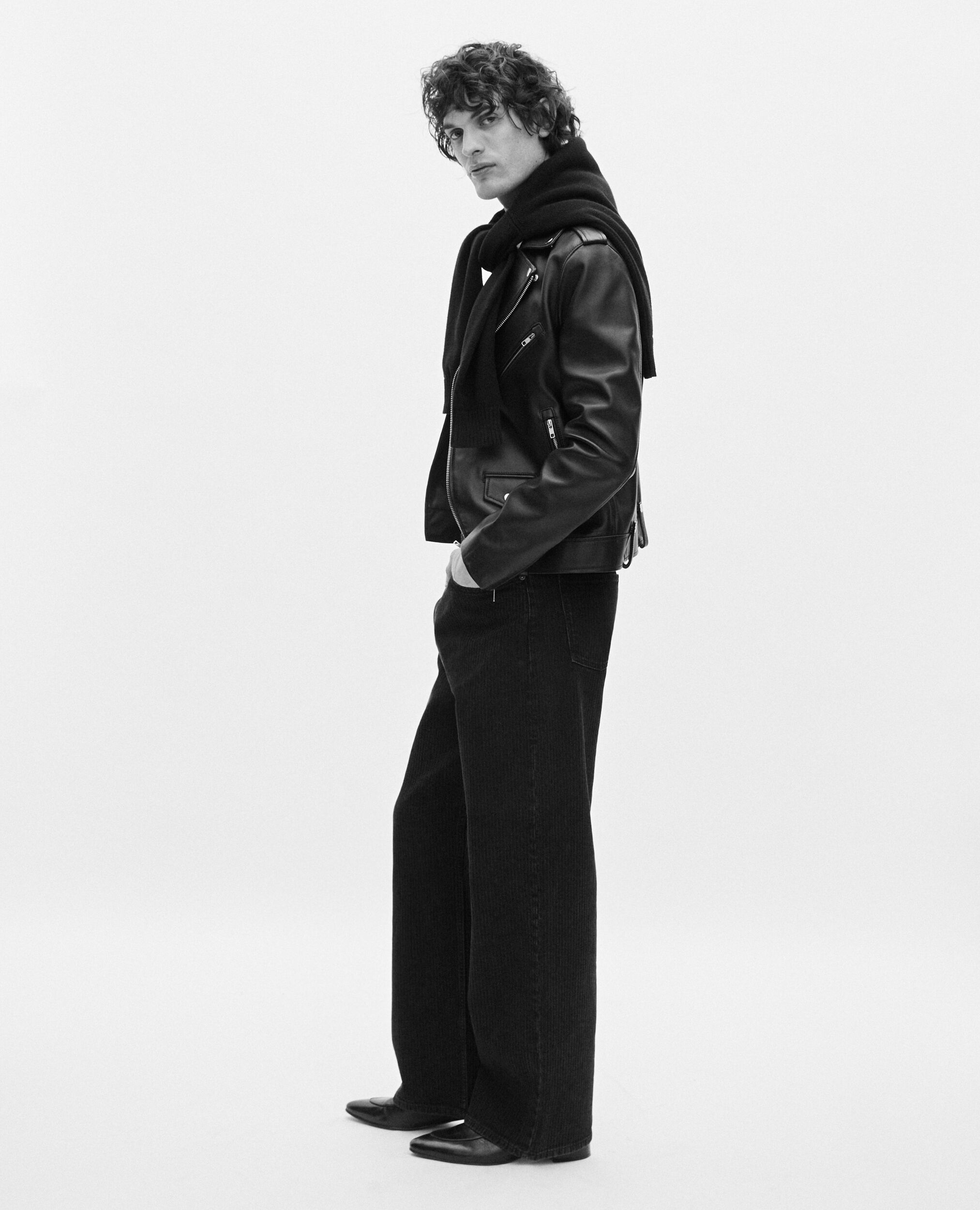 Blouson biker en cuir noir, BLACK, hi-res image number null