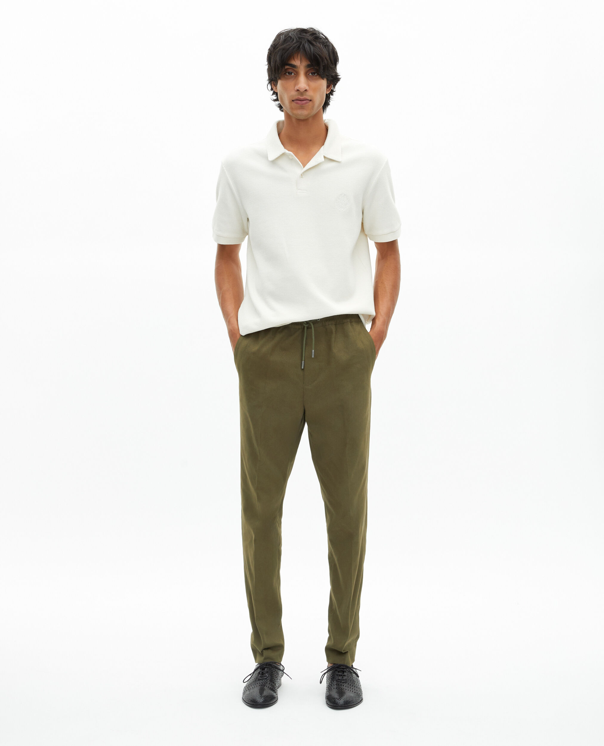 Pantalon droit en coton kaki, KAKI, hi-res image number null