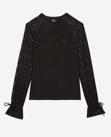 The Kooples FEMME BLACK WASHED t-shirt manches longues en dentelle noir