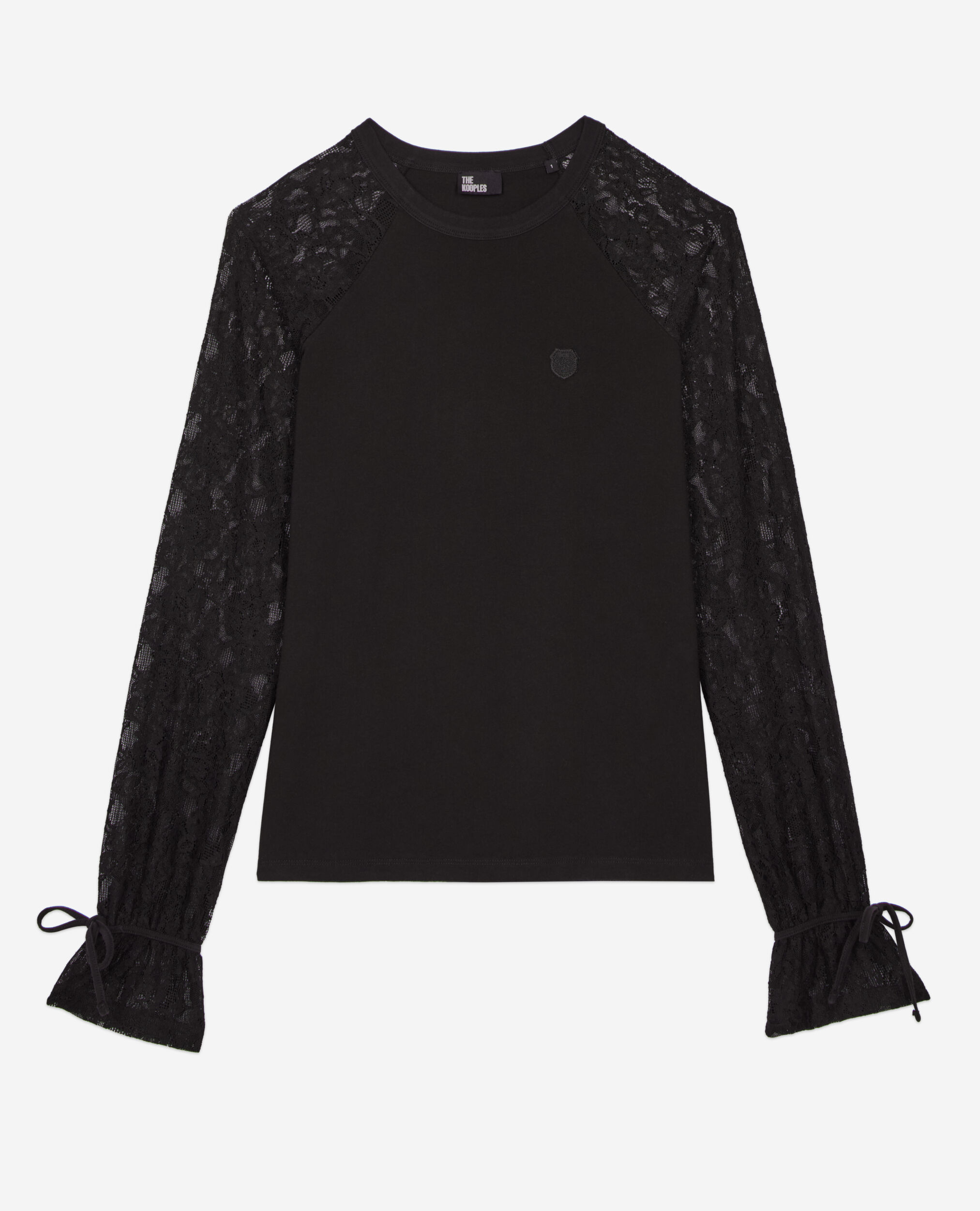 T-shirt manches longues en dentelle noir, BLACK WASHED, hi-res image number null