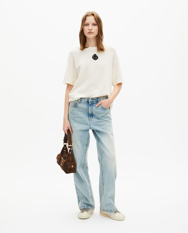 The Kooples FEMME ECRU t-shirt avec blason en nid d'abeille écru