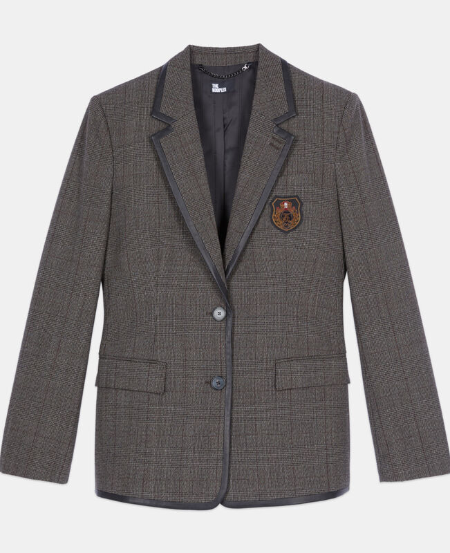 The Kooples FEMME BROWN veste prince de galles en laine marron
