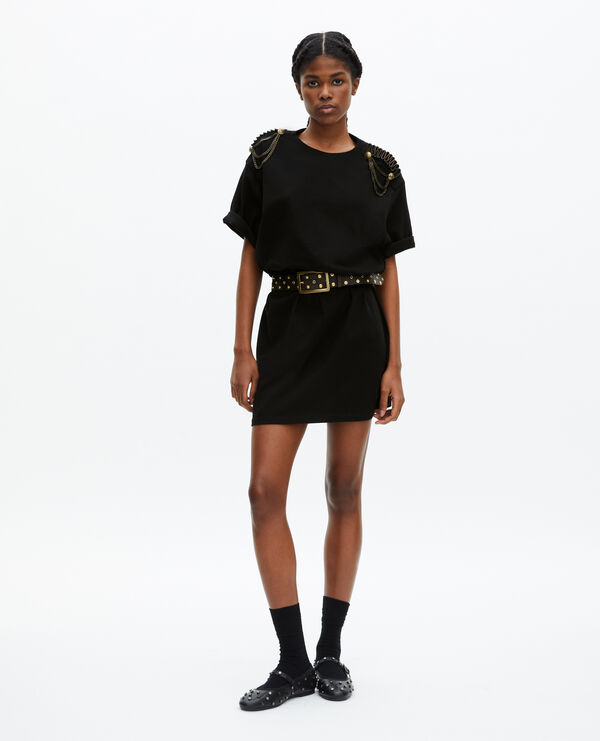 The Kooples FEMME BLACK WASHED robe courte avec chaînes noire