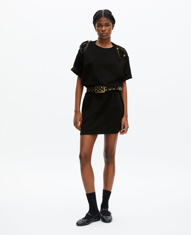 The Kooples FEMME BLACK WASHED robe courte avec chaînes noire