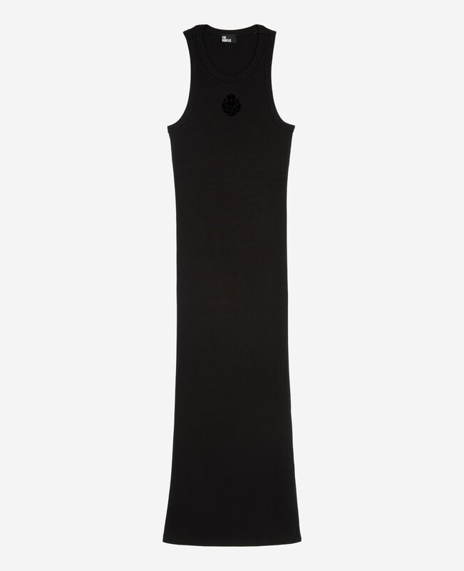The Kooples FEMME BLACK robe longue avec blason sans manches noire