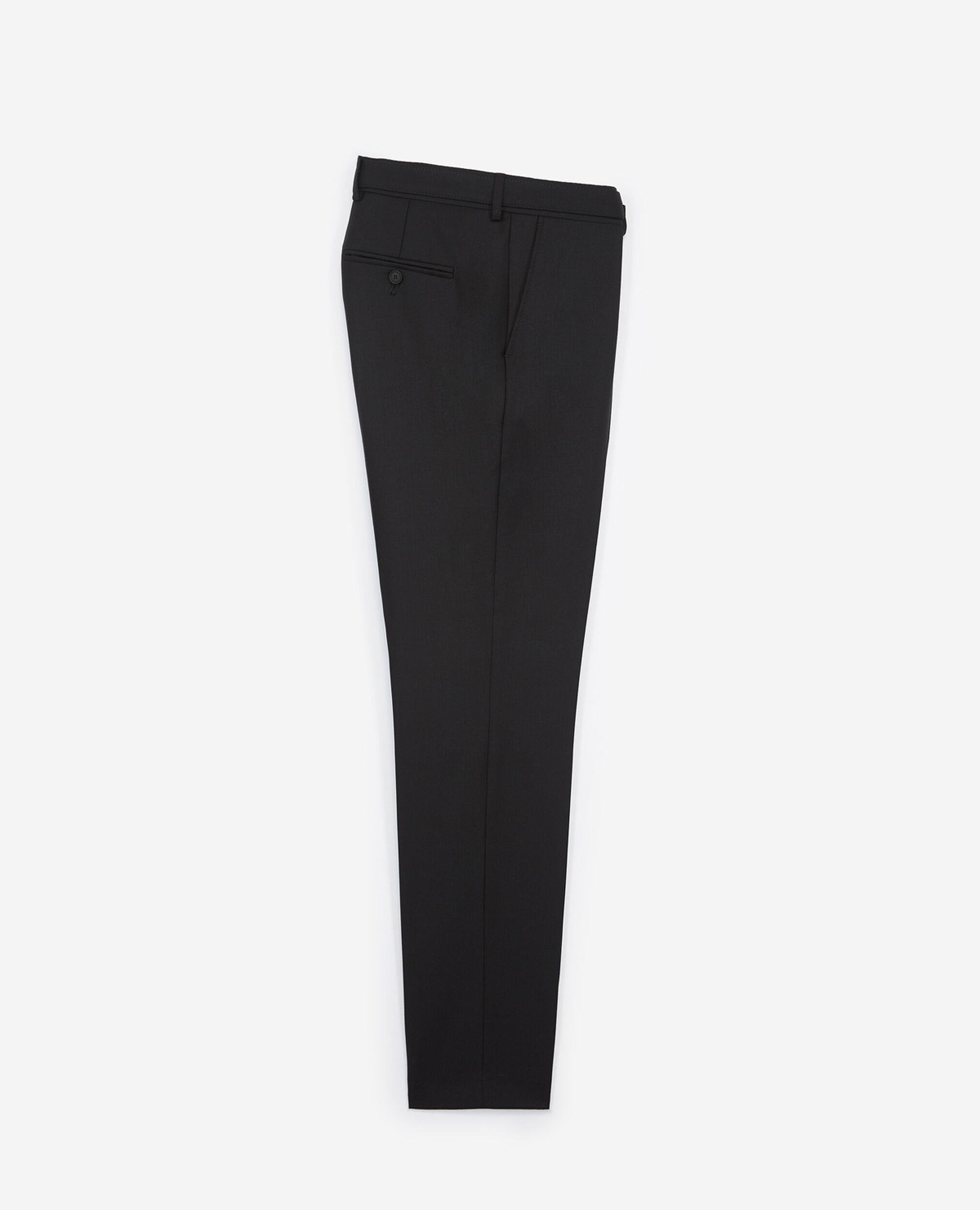 Pantalon de costume en laine à ceinture intégrée noir coupe ajustée, BLACK, hi-res image number null