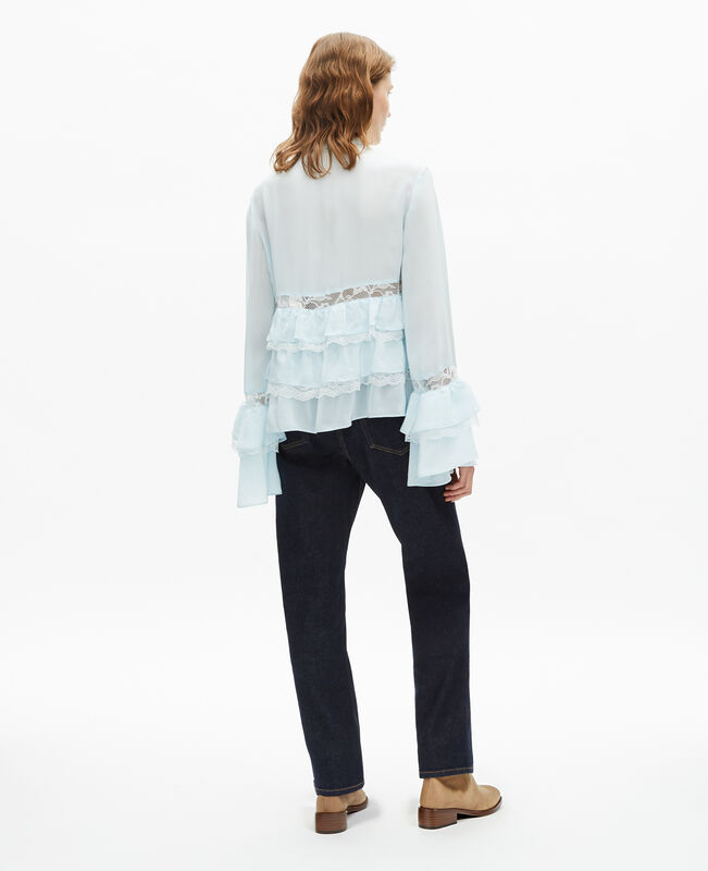 The Kooples FEMME BABY BLUE chemise avec dentelle et volants bleu clair