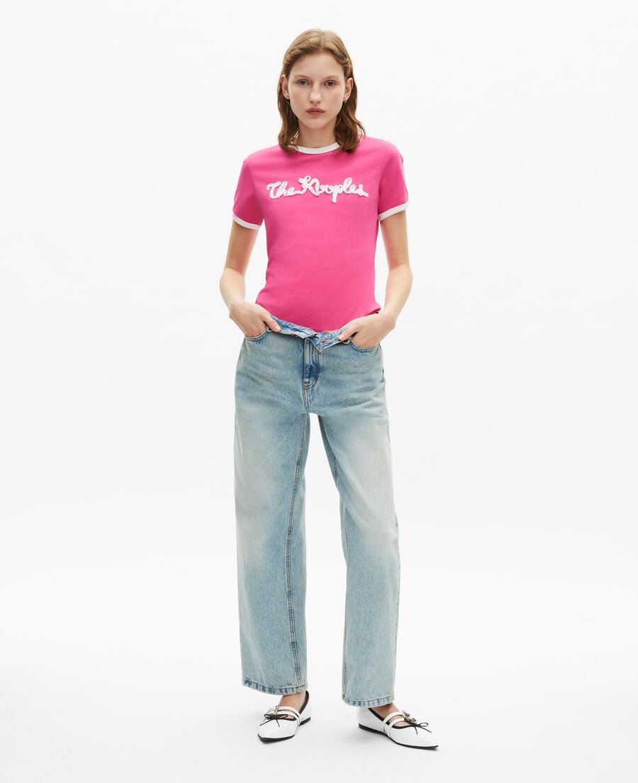 The Kooples WOMEN FUSHIA fuchsia ribbon embroidery t-shirt