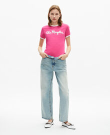 The Kooples FEMME FUSHIA t-shirt broderie ruban fuschia