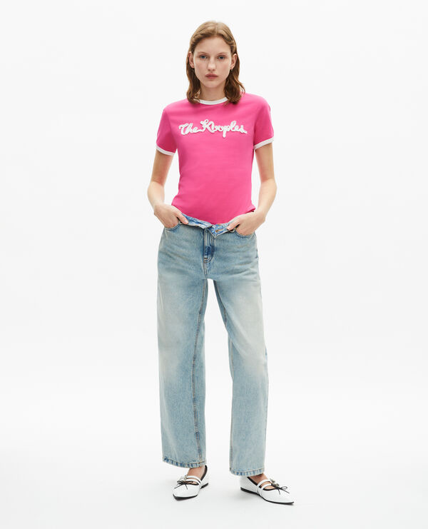 The Kooples FEMME FUSHIA t-shirt broderie ruban fuschia