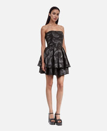 The Kooples FEMME BLACK / SILVER robe courte bustier en jacquard noire