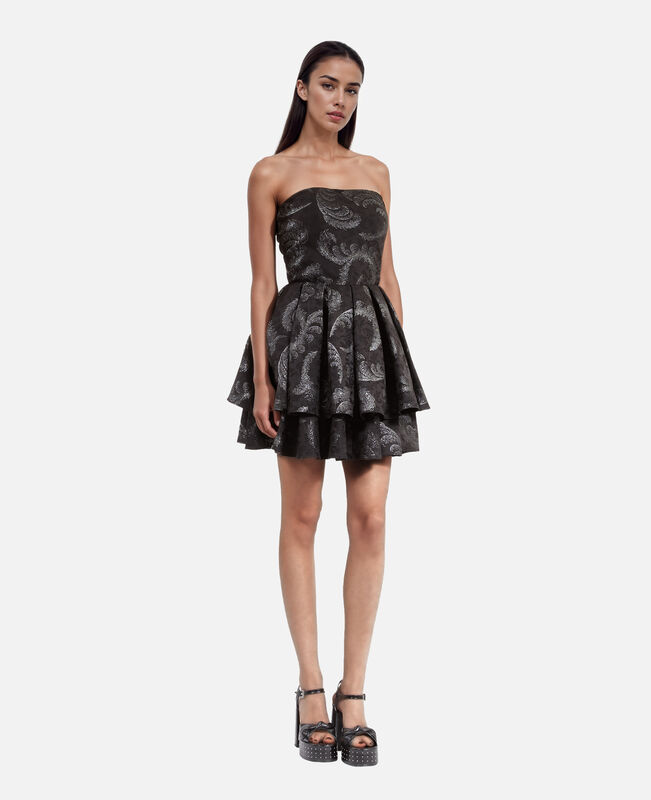 The Kooples FEMME BLACK / SILVER robe courte bustier en jacquard noire
