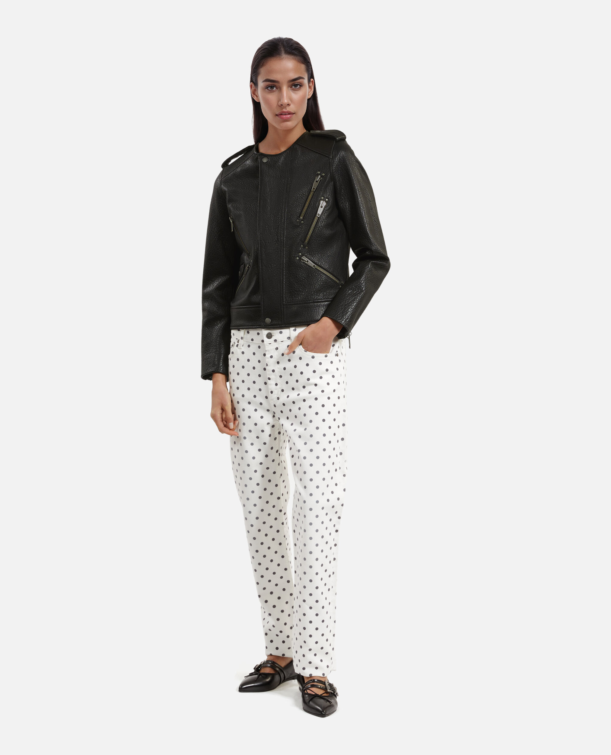 Blouson en cuir noir, BLACK, hi-res image number null