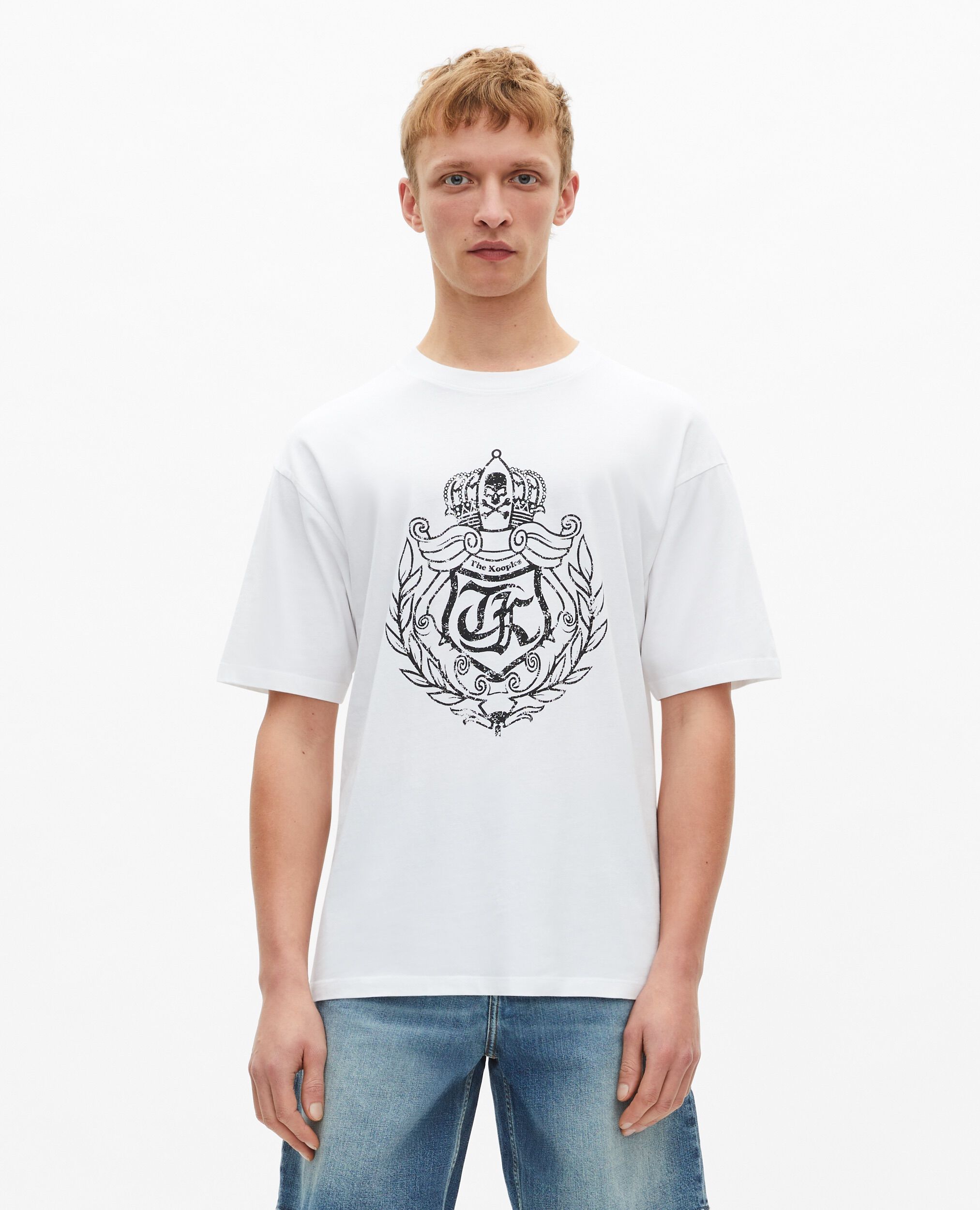 T-shirt avec sérigraphie blason blanc, WHITE, hi-res image number null