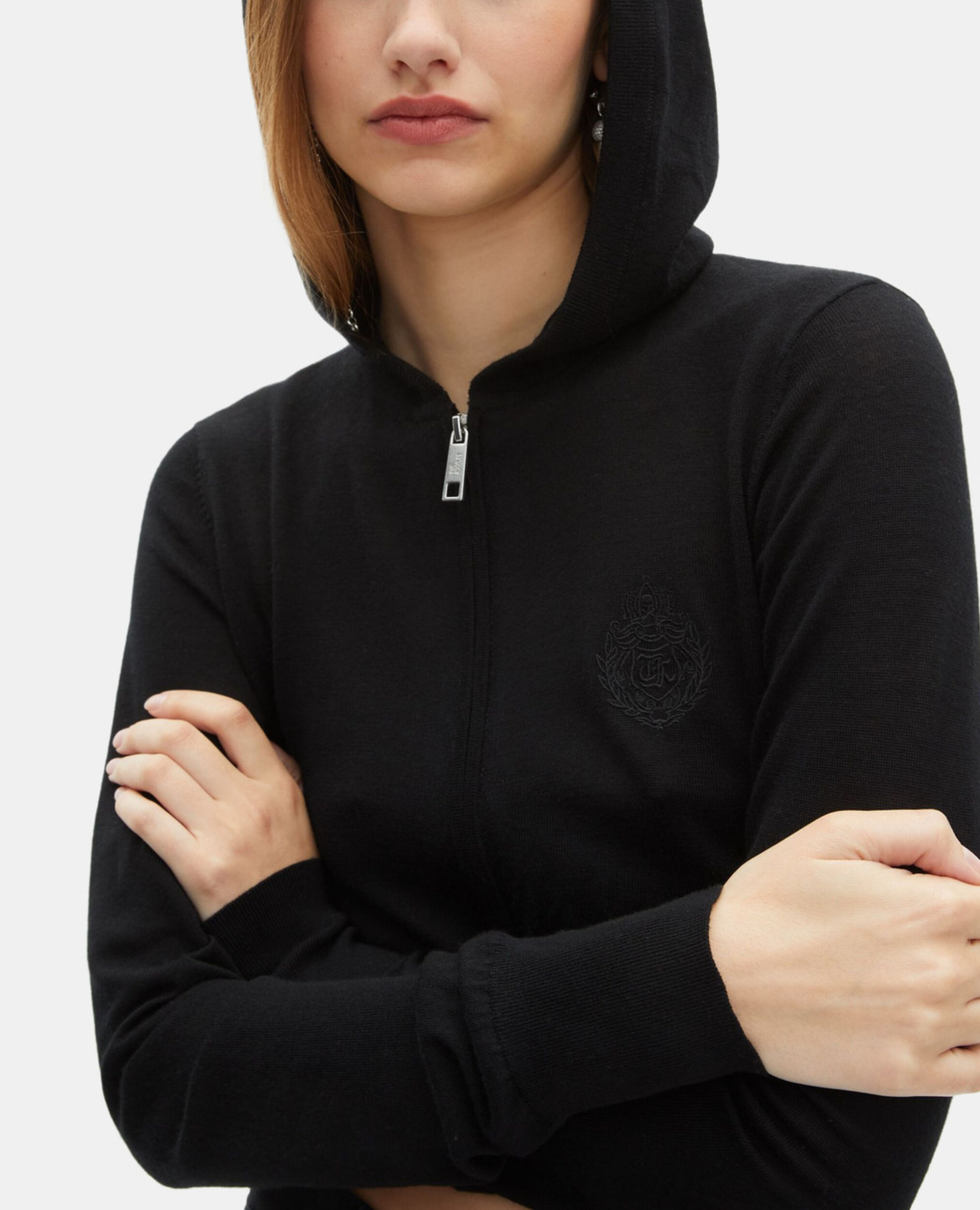 Cardigan à capuche en laine noir, BLACK, hi-res image number null