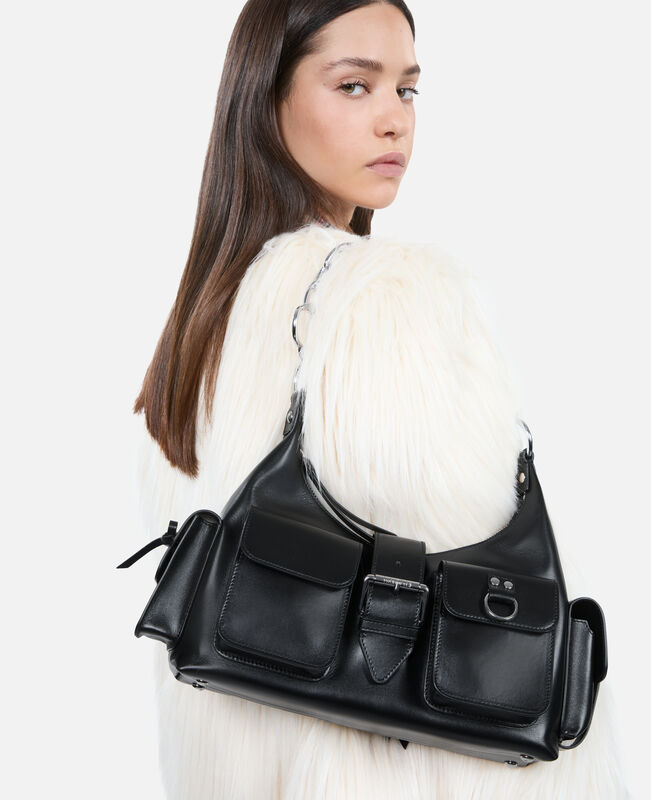 The Kooples FEMME BLACK sac amelia avec chaîne en cuir lisse noir
