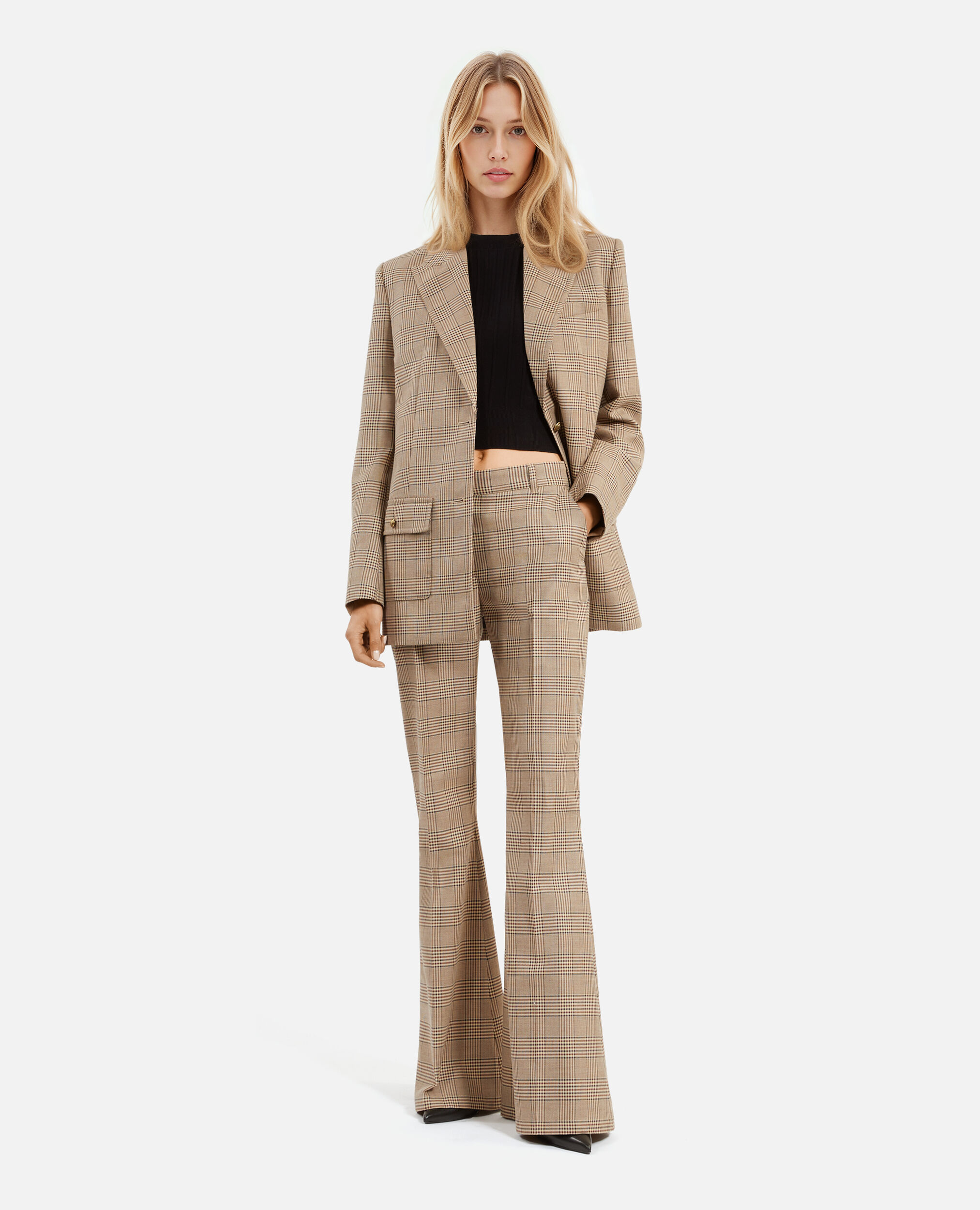 Pantalon flare en laine Prince de Galles, BEIGE-BROWN, hi-res image number null