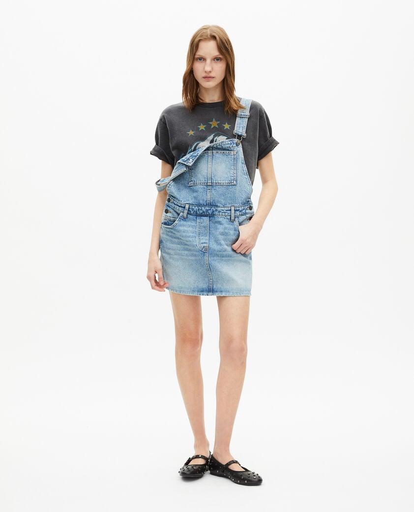 The Kooples FEMME BLUE BLEACHED / NAVY robe courte salopette denim
