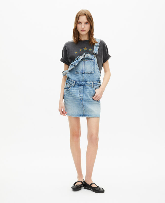 The Kooples FEMME BLUE BLEACHED / NAVY robe courte salopette denim