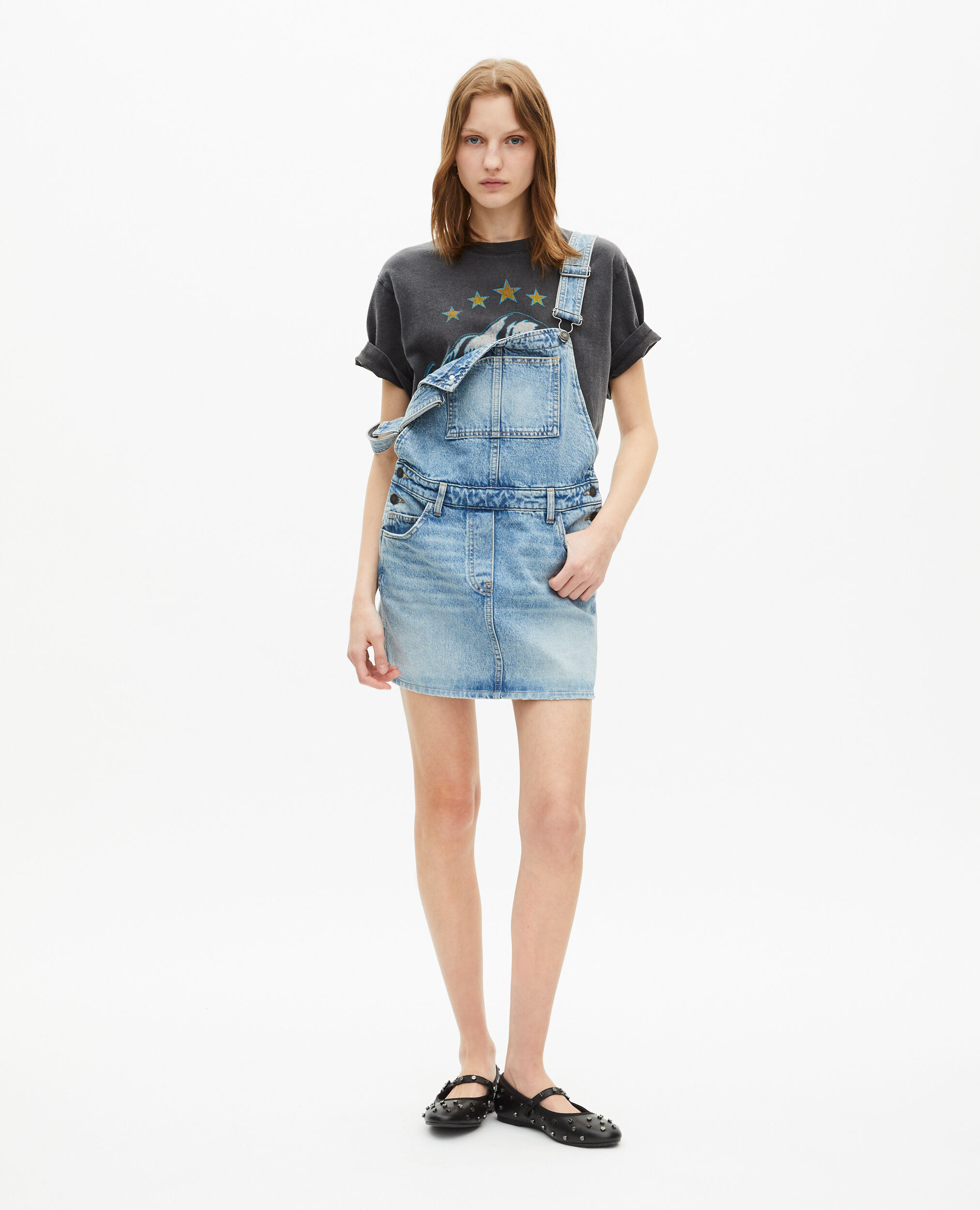 Robe courte salopette denim, BLUE BLEACHED / NAVY, hi-res image number null