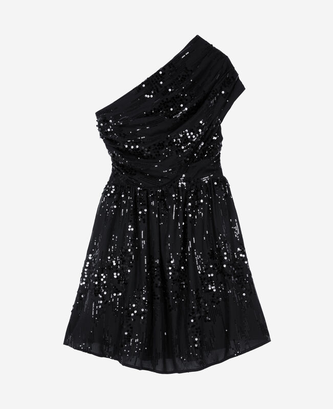 The Kooples FEMME BLACK robe courte à sequins effet drapé noire