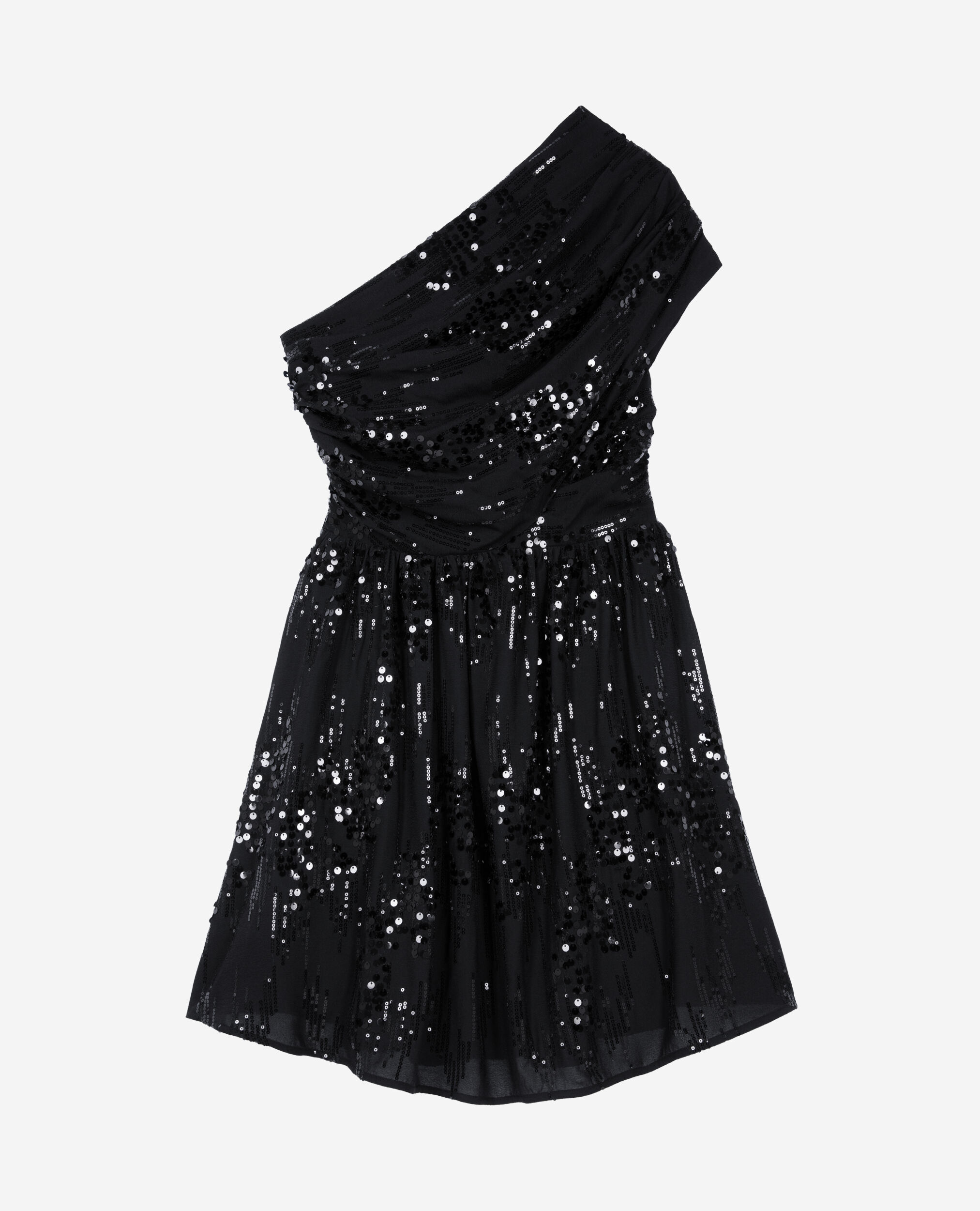 Robe courte à sequins effet drapé noire, BLACK, hi-res image number null