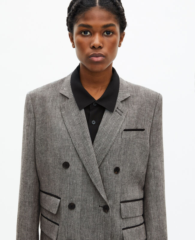 The Kooples FEMME GREY veste tailleur en laine et lin grise