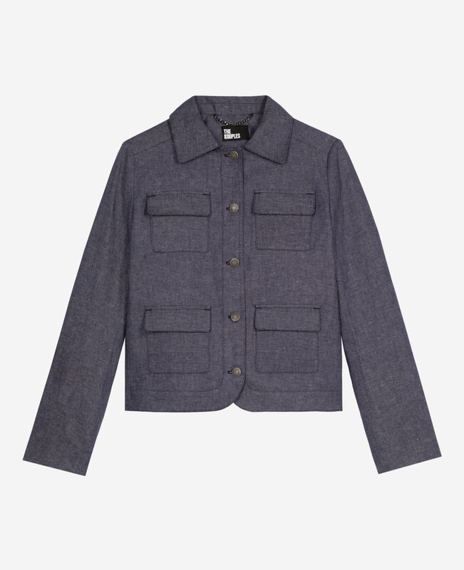 The Kooples FEMME BLUE veste courte en coton et lin bleue