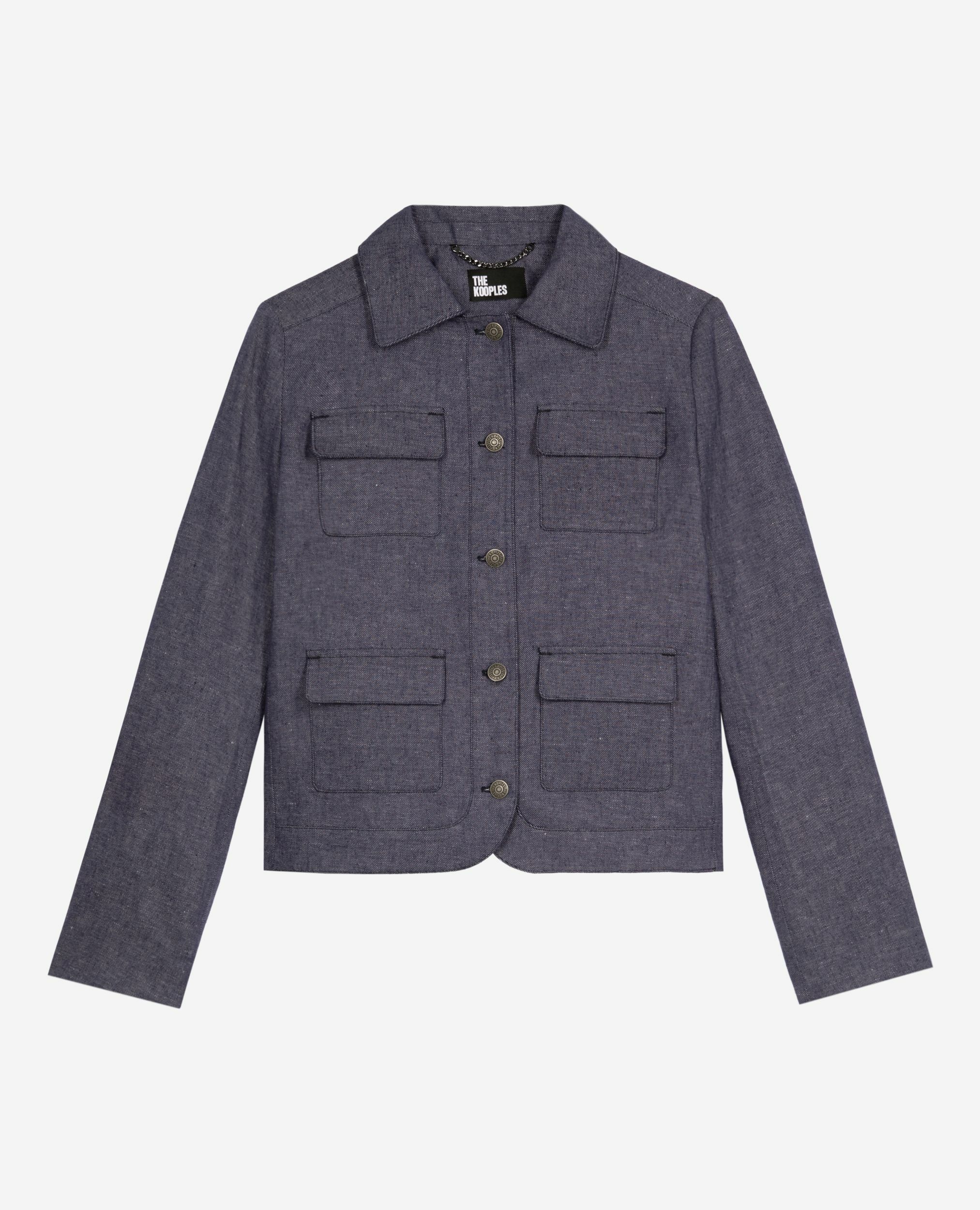 Veste courte en coton et lin bleue, BLUE, hi-res image number null