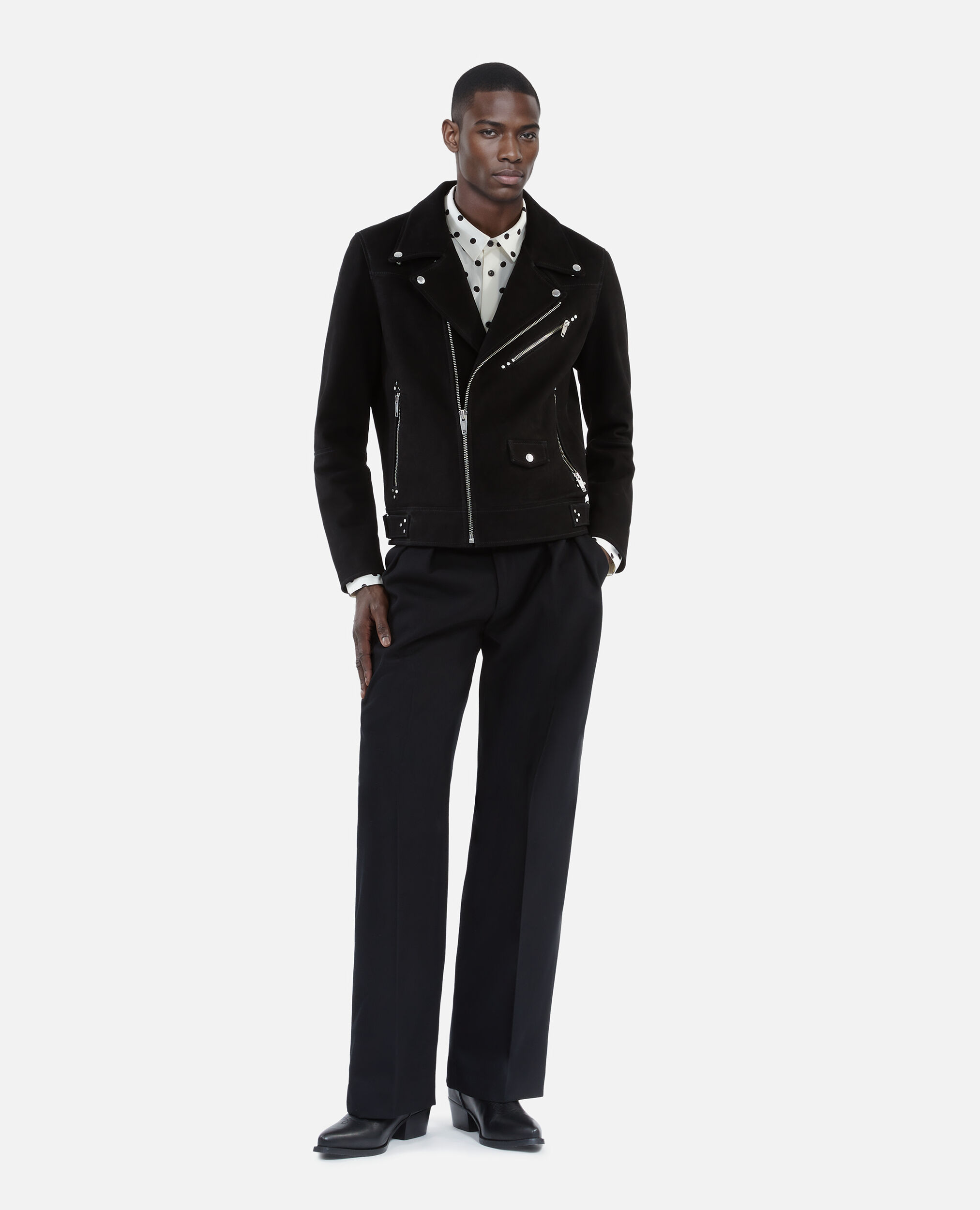 Blouson biker en nubuck noir, BLACK, hi-res image number null