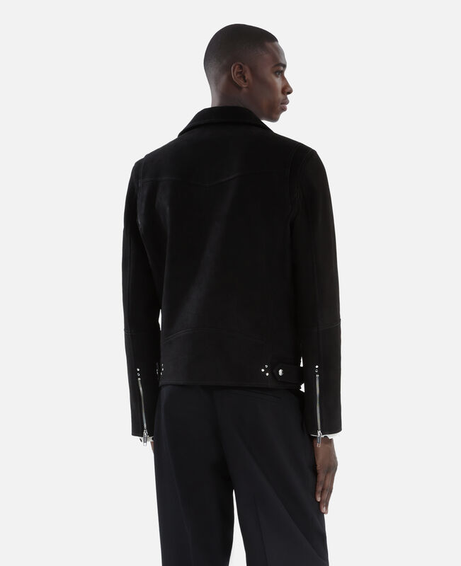 The Kooples HOMME BLACK blouson biker en nubuck noir