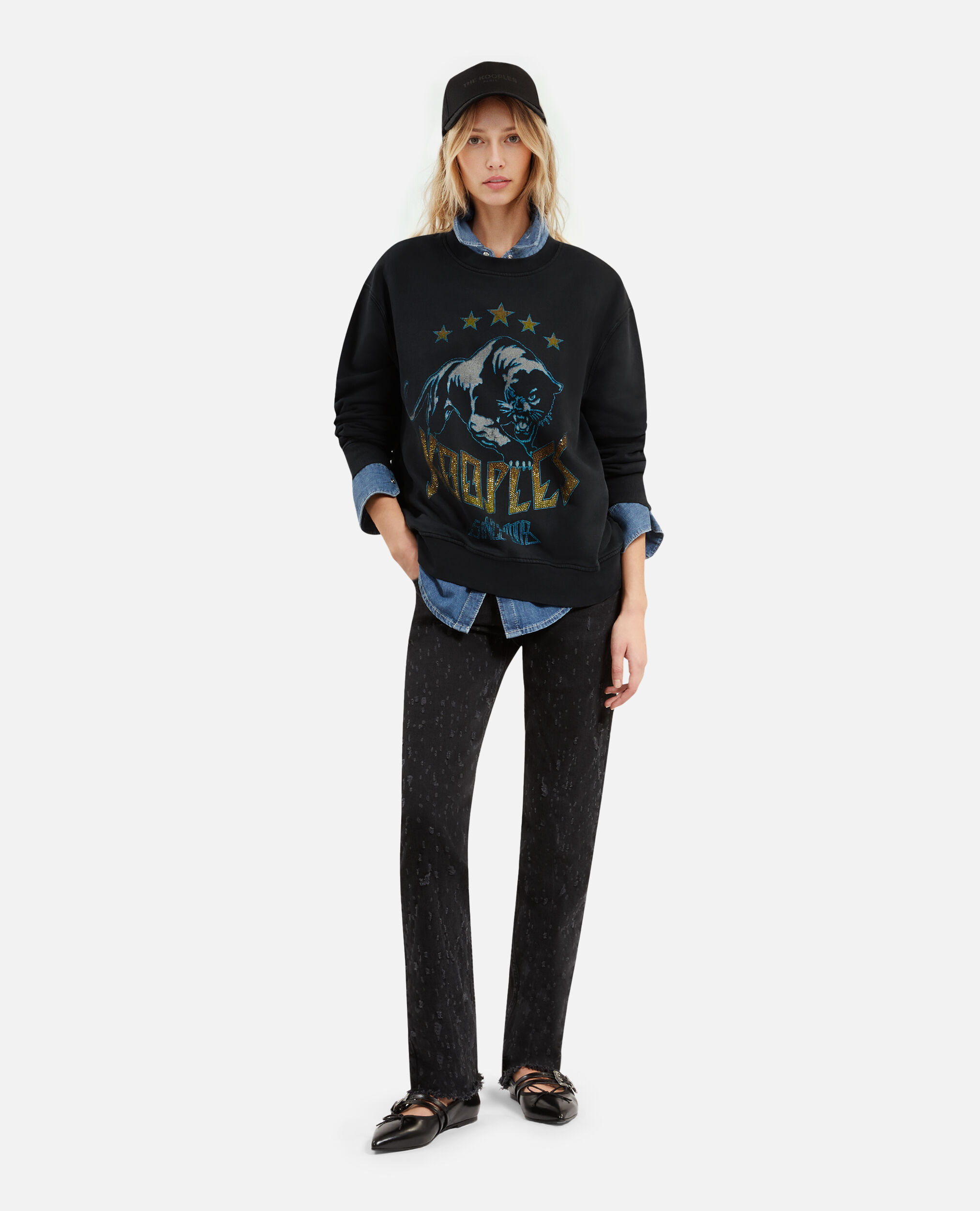 Sweatshirt avec sérigraphie noir, BLACK WASHED, hi-res image number null