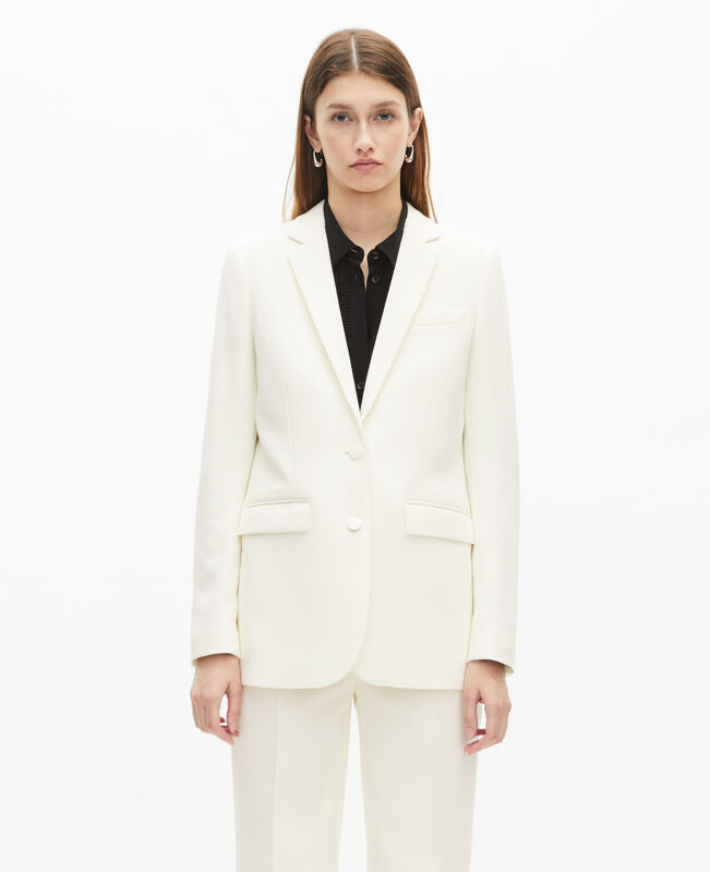 The Kooples FEMME ECRU veste tailleur en crêpe coupe droite écrue 
