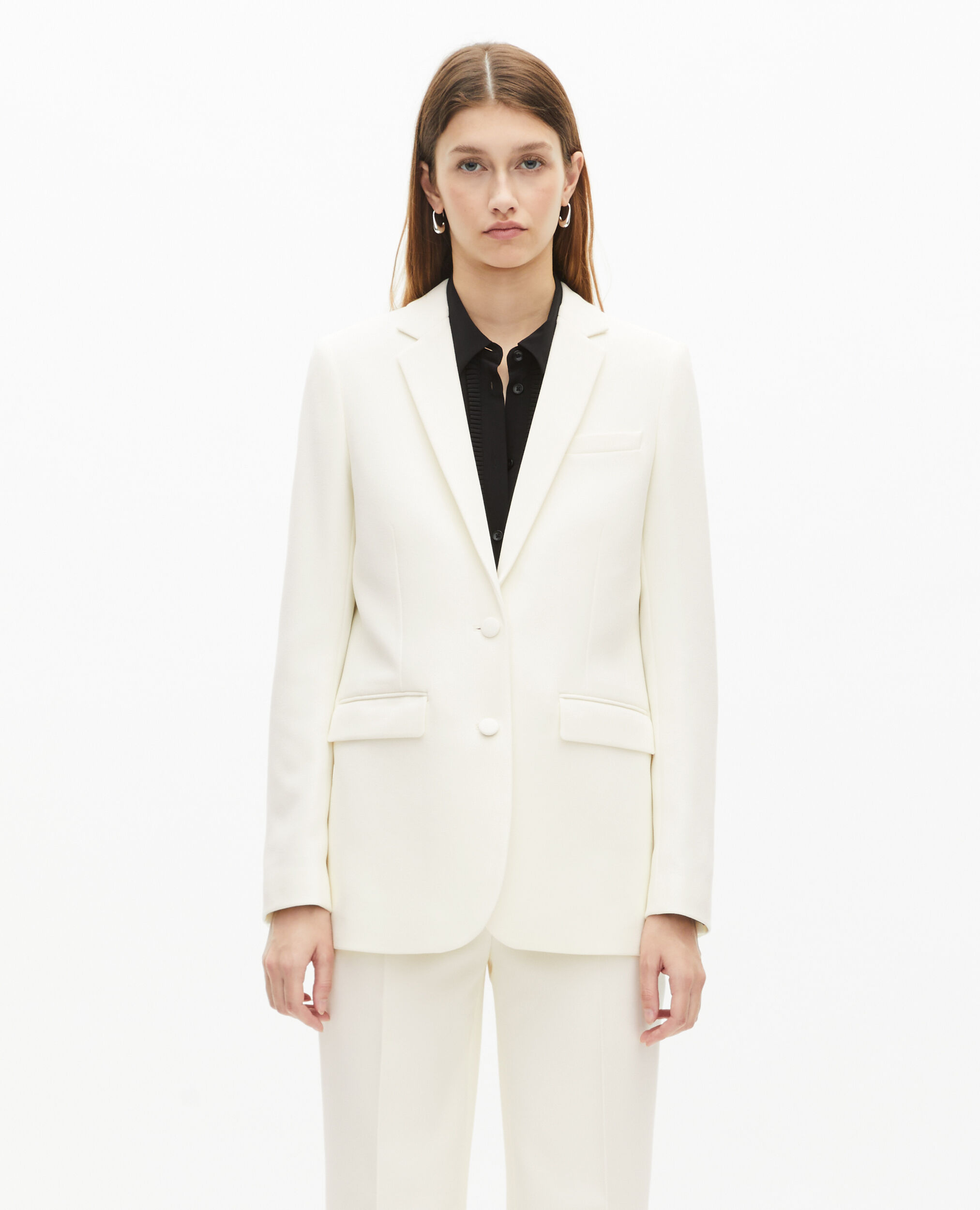 Veste tailleur en crêpe coupe droite écrue , ECRU, hi-res image number null