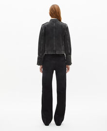 The Kooples FEMME BLACK WASHED veste style officier en denim grise