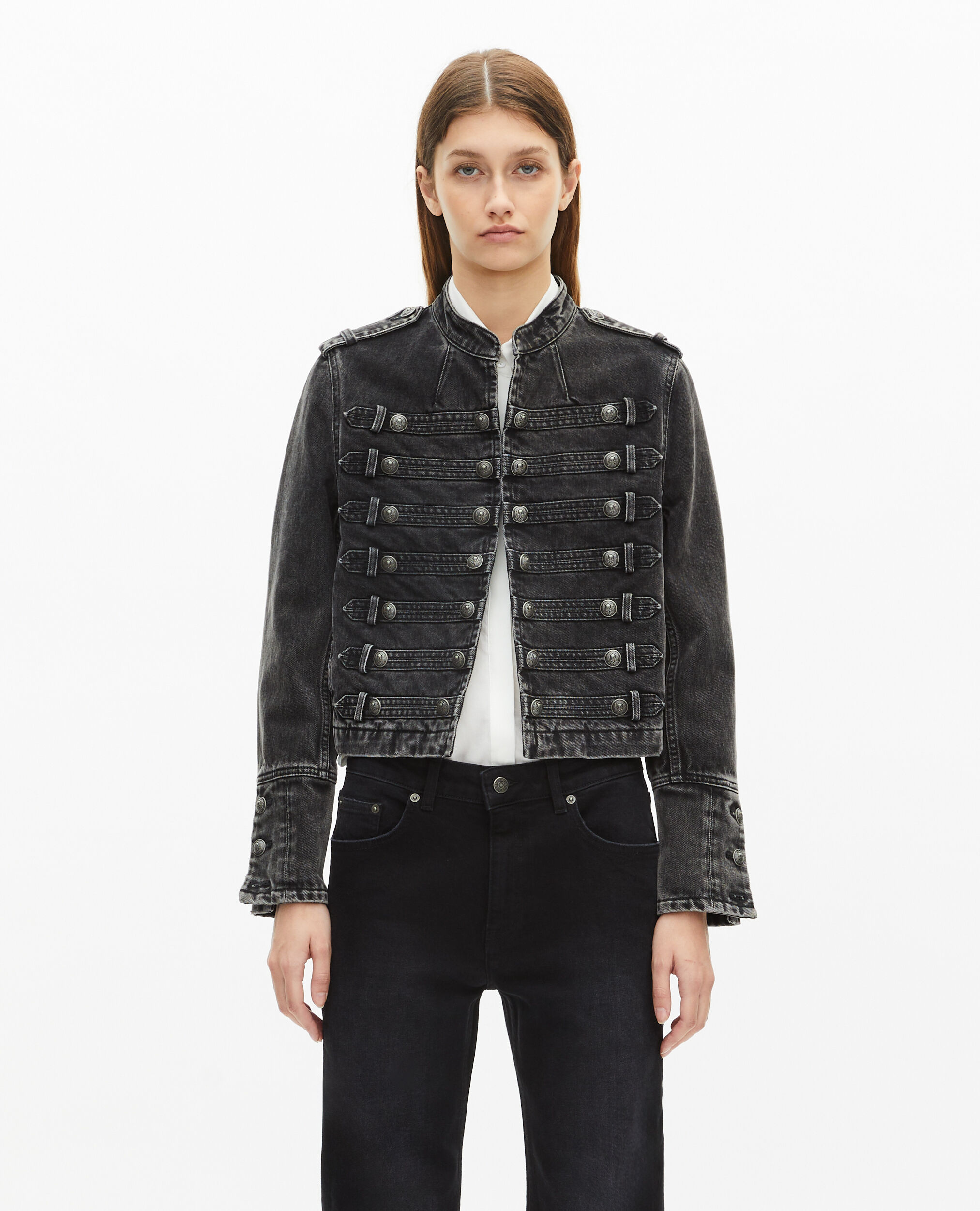 Veste style officier en denim grise, BLACK WASHED, hi-res image number null