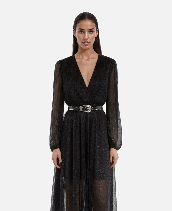 The Kooples FEMME BLACK robe longue plissée noire