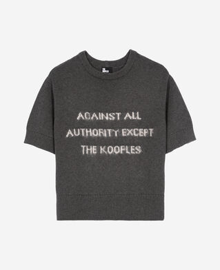 The Kooples FEMME MIDDLE GREY MEL/WHITE pull manches courtes sérigraphie