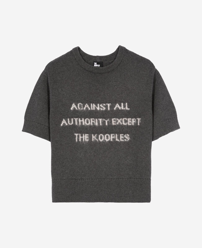 The Kooples FEMME MIDDLE GREY MEL/WHITE pull manches courtes sérigraphie