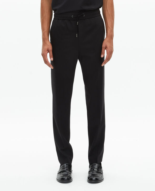The Kooples HOMME BLACK pantalon élastiqué droit en laine noir