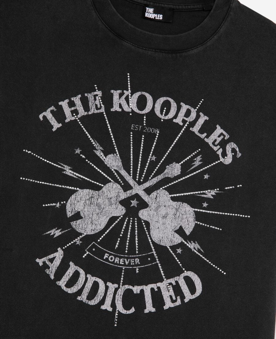 The Kooples WOMEN BLACK WASHED t-shirt with faded black rhinestone screen print