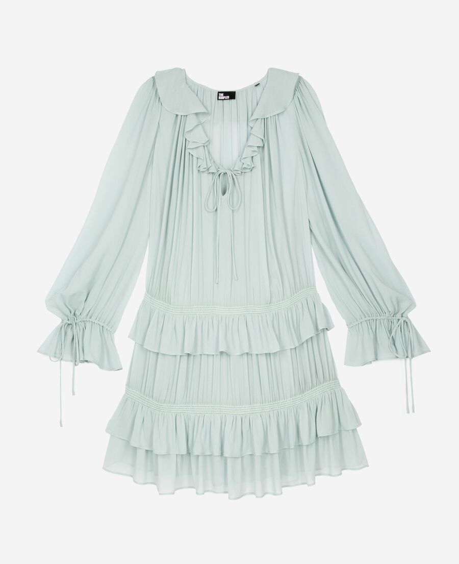 The Kooples WOMEN BLUE/GREEN short dress with blue ruffles