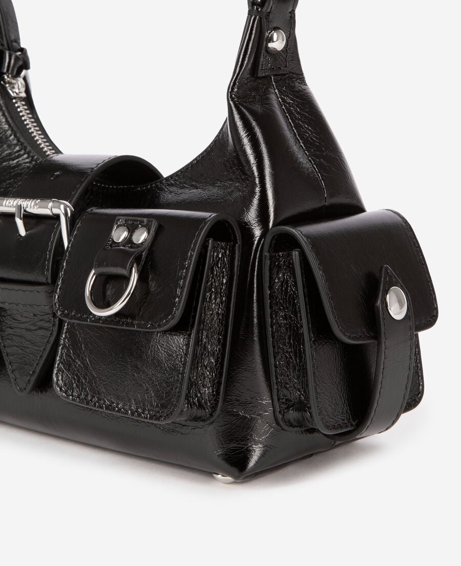 The Kooples FEMME BLACK sac amelia small en cuir craquelé noir