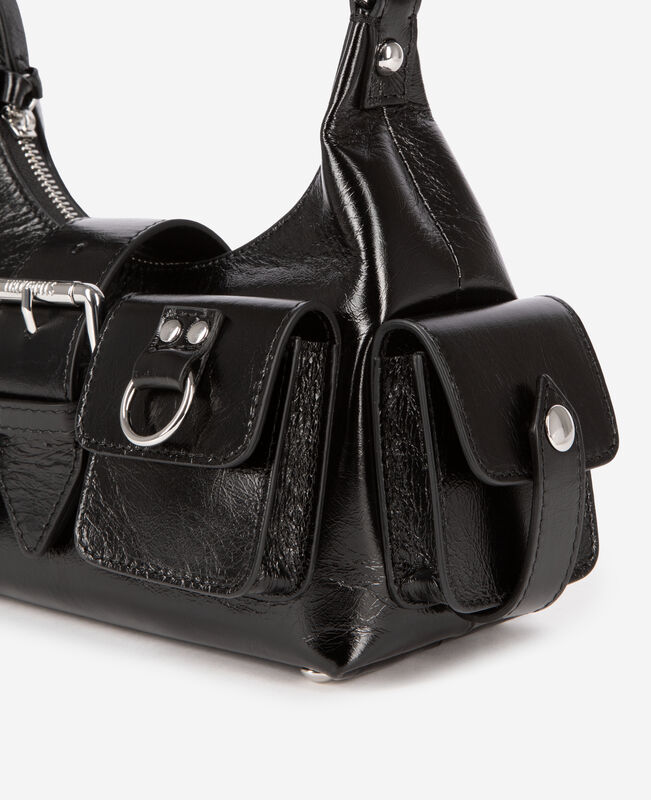 The Kooples FEMME BLACK sac amelia small en cuir craquelé noir