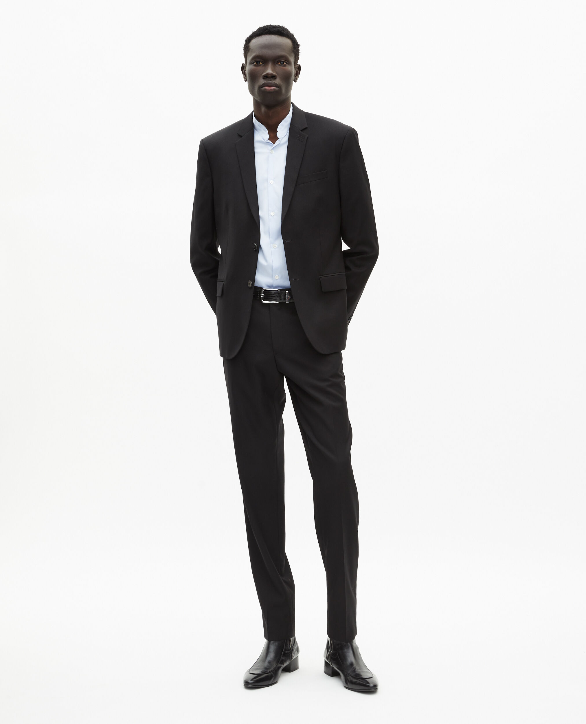 Veste de costume en laine noire coupe tailleur ajustée, BLACK, hi-res image number null