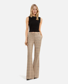 The Kooples FEMME BEIGE-BROWN pantalon flare en laine prince de galles